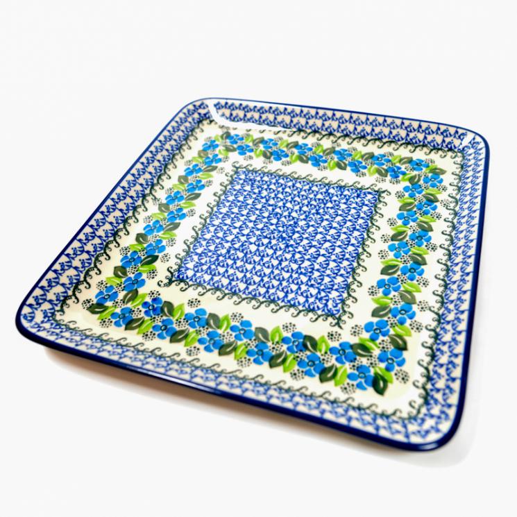 Блюдо квадратное с синим орнаментом "Вербена" Керамика Артистична - фото