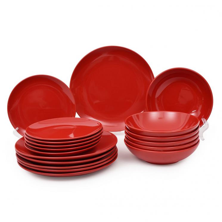 Яркий столовый сервиз из керамики красного цвета для праздничной сервировки Total Red VdE - фото