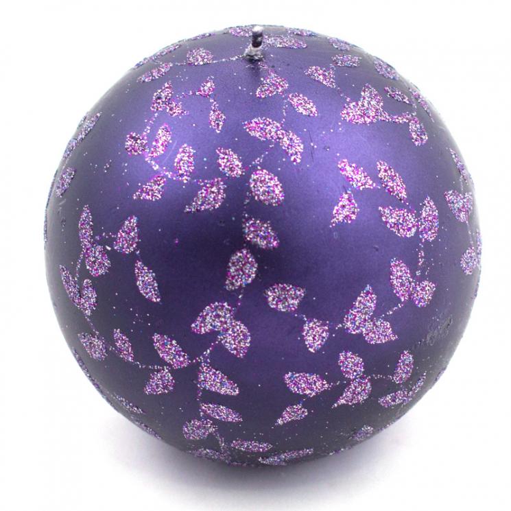 Свеча-шар фиолетовая с блестящим раститительным узором EDG - фото
