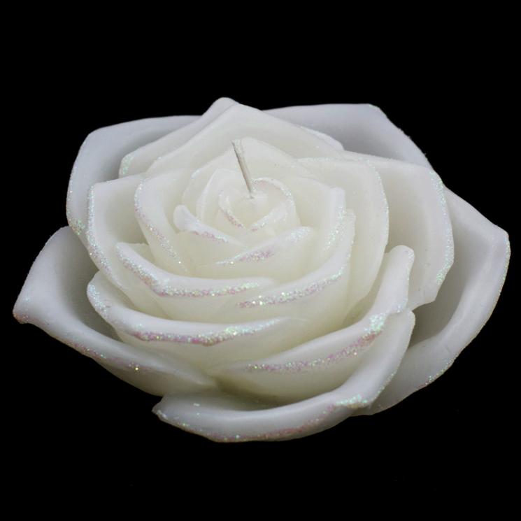 Большая свеча в виде белой розы EDG - фото