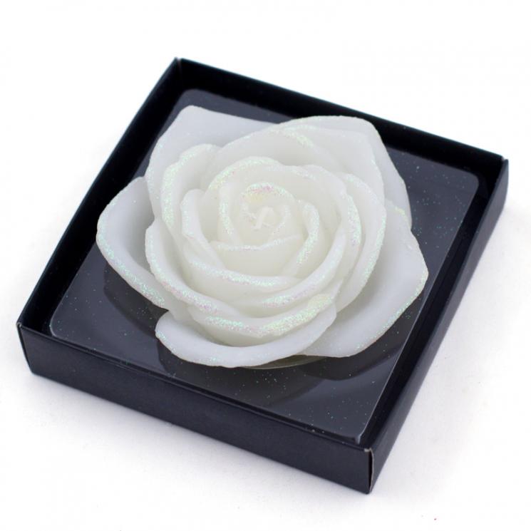 Белоснежная свеча-роза из парафина EDG - фото