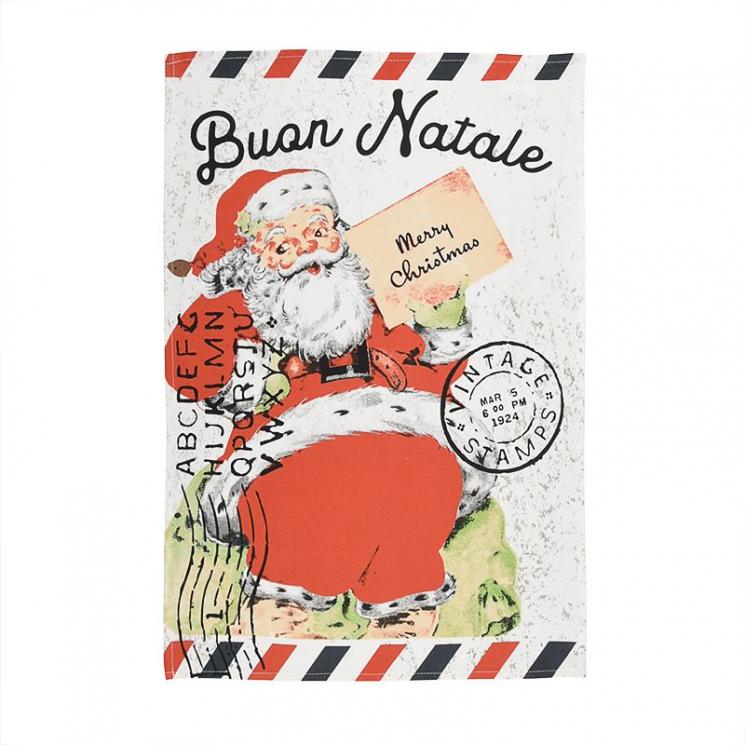 Полотенце хлопковое с рисунком в винтажном стиле "Санта с открыткой" Candy Card Centrotex - фото