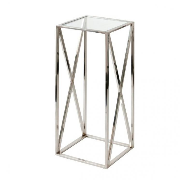 Высокий никелевый столик со стеклянной столешницей в стиле хай-тек Light and Living - фото