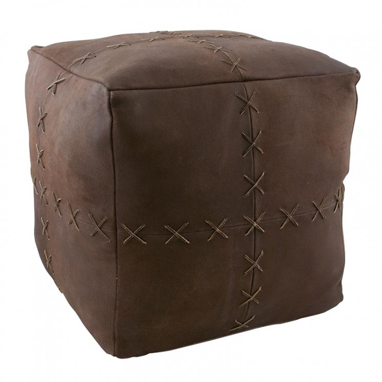 Оригинальный кожаный пуф в форме кубика коричневого цвета Light and Living - фото