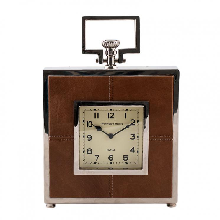 Квадратные часы из коричневой кожи и никеля в виде кулона Light and Living - фото