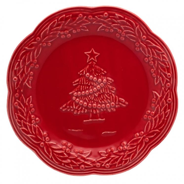 Тарелка десертная красная с рельефным рисунком "Рождество" Bordallo - фото