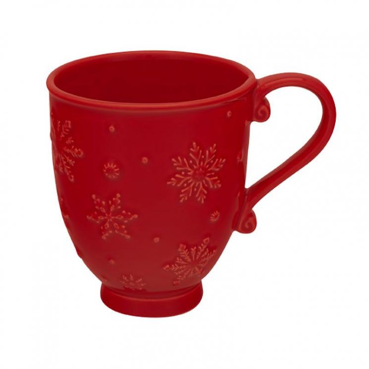 Новогодняя чашка из красной керамики с рельефными элементами "Снежинки" Bordallo - фото