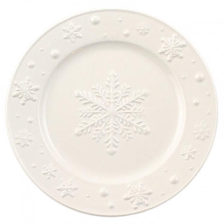 Тарелка десертная белая с новогодним узором "Снежинки" Bordallo - фото