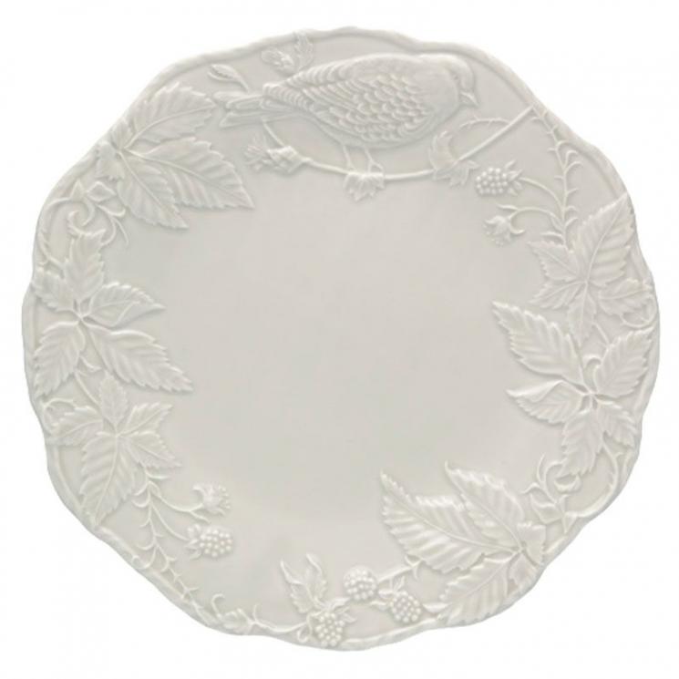 Белая подставная тарелка из керамики с рельефом "Артишок и птица" Bordallo - фото