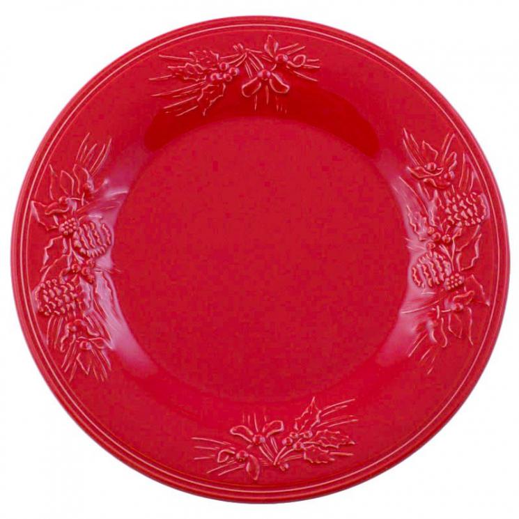 Обеденная красная тарелка с новогодним рельефным узором "Зима" Bordallo - фото