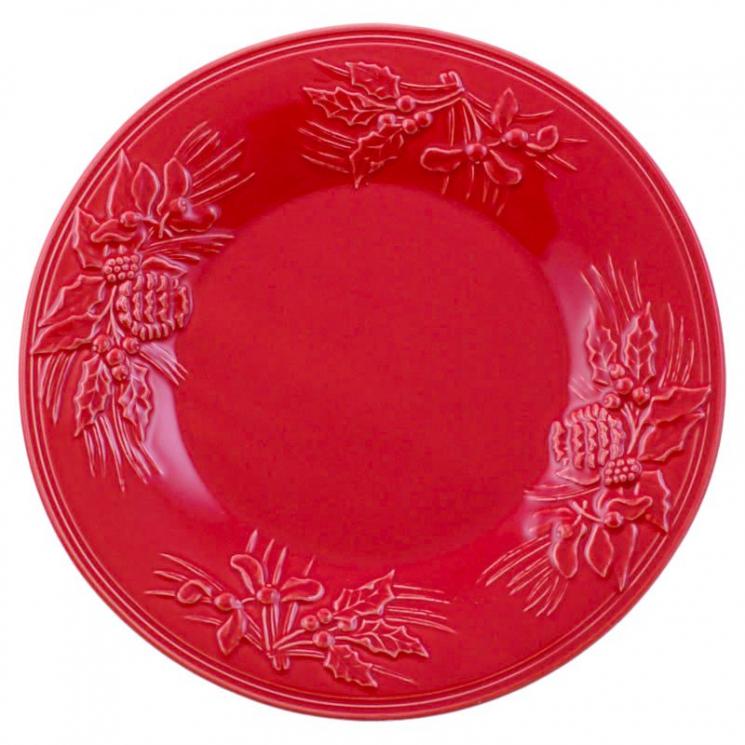 Красная десертная тарелка с новогодним рельефным рисунком "Зима" Bordallo - фото