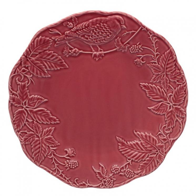 Тарелка подставная из розовой керамики с рельефом "Артишок и птица" Bordallo - фото