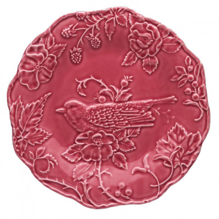 Тарелка обеденная тёмно-розового цвета "Птица Робин" Bordallo - фото