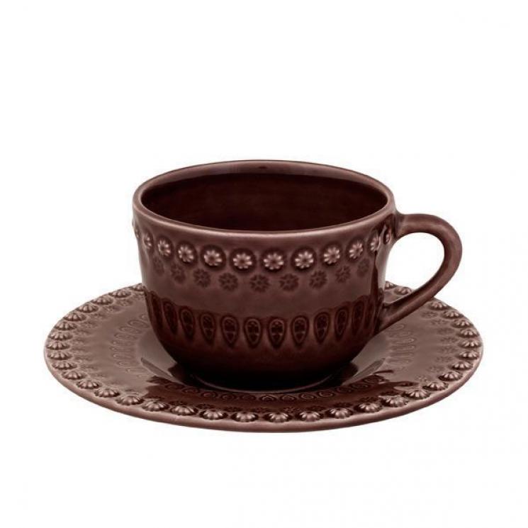 Чайная чашка с блюдцем из керамики шоколадного оттенка "Фантазия" Bordallo - фото