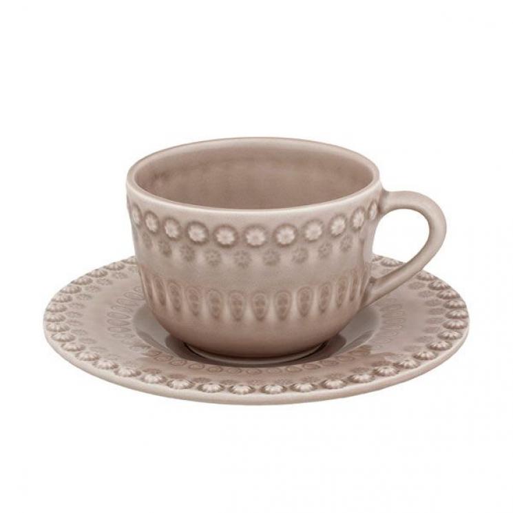 Чашка с блюдцем из керамики кофейного цвета с рельефным узором "Фантазия" Bordallo - фото