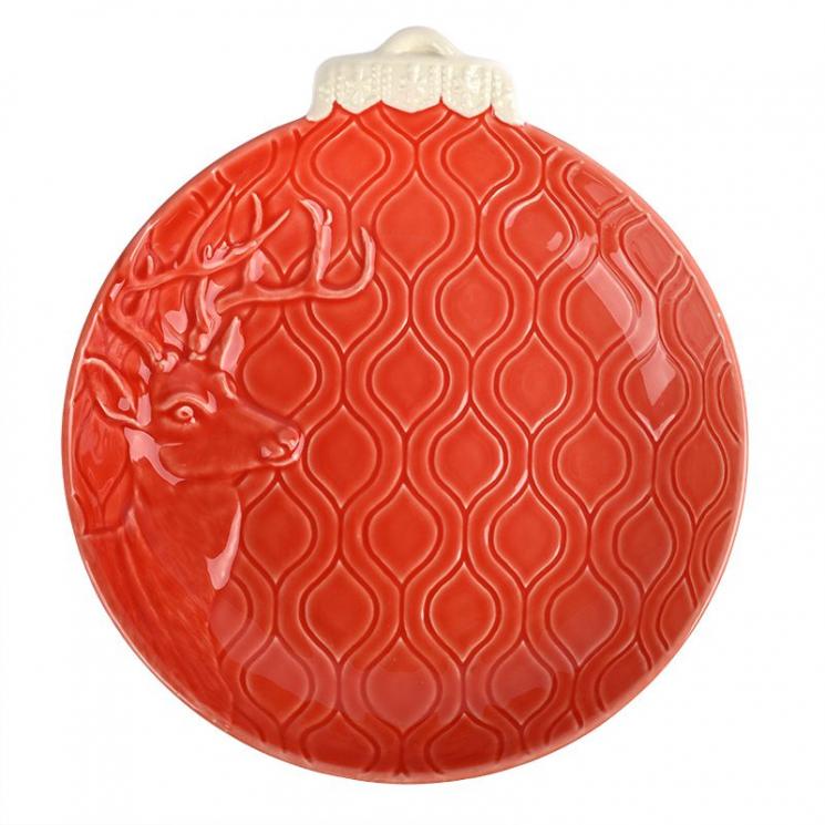 Красная керамическая тарелка для супа в форме елочной игрушки "Новогоднее чудо" Bordallo - фото