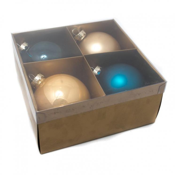 Комплект ёлочных шаров синего и золотистого цвета EDG - фото