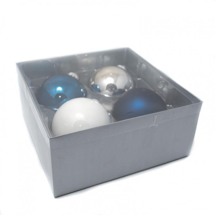 Праздничный комплект новогодних ёлочных шаров синего и белого цвета, 4 шт. EDG - фото