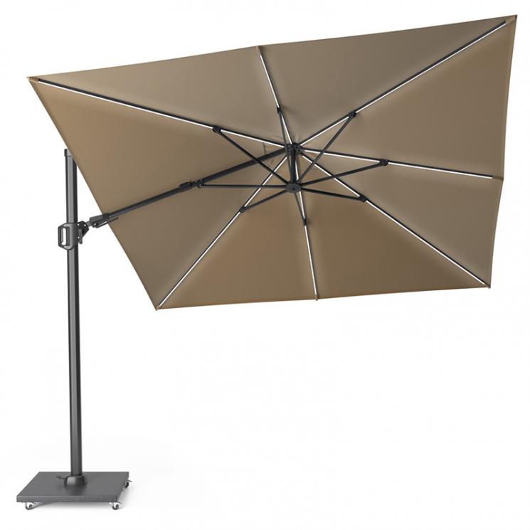 Зонт для сада и террас цвета тауп с подсветкой Challenger T2 Glow Platinum, вращение на 360° - фото