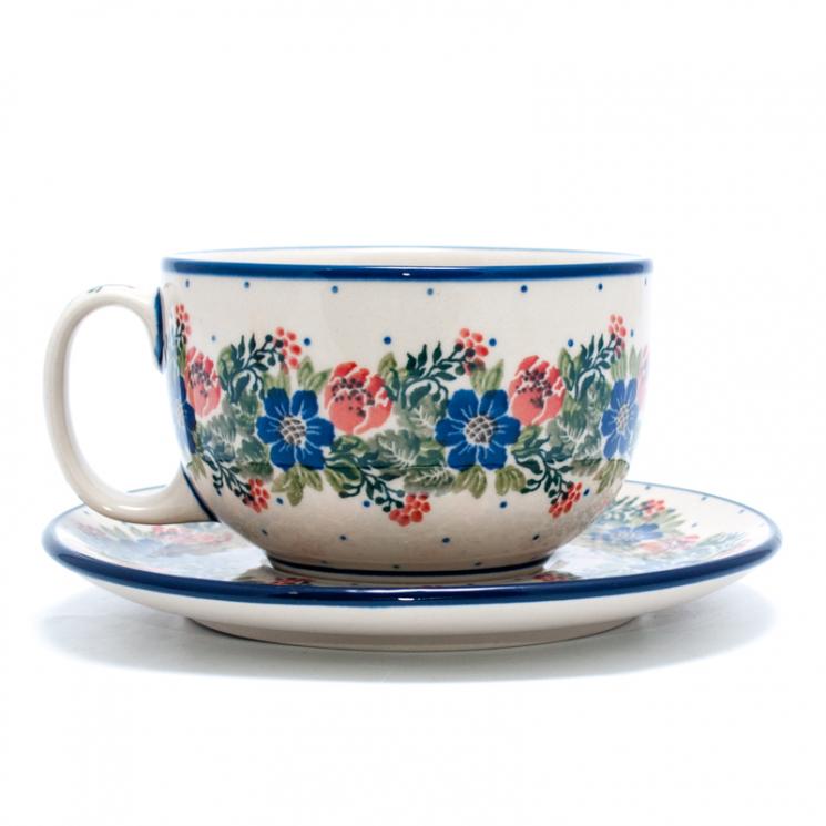 Набор из 6-ти чайных чашек с блюдцем "Лесной веночек" Керамика Артистична - фото
