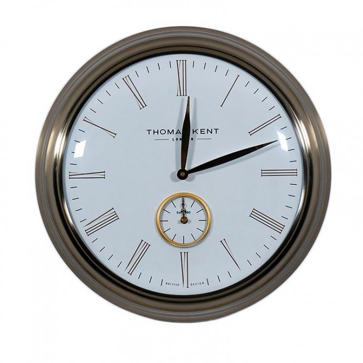 Настенные часы среднего размера с белым циферблатом в золотистом обрамлении Timekeeper Thomas Kent - фото
