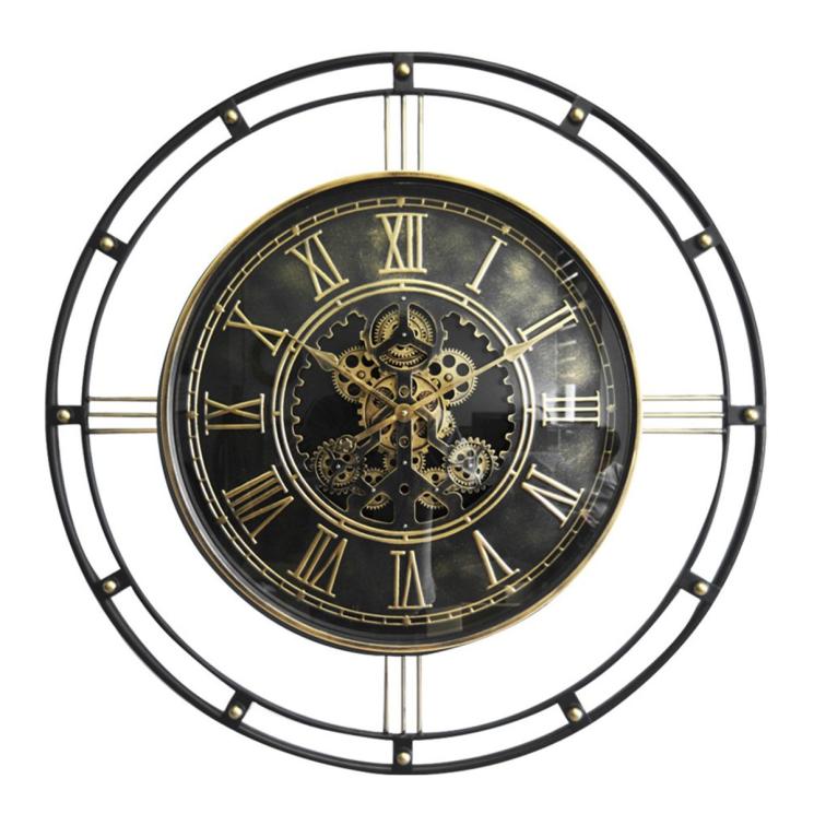 Металлические черные настенные часы с цифрами золотого цвета CadrAven - фото