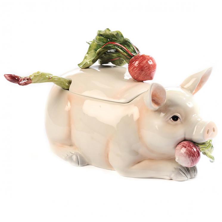 Супница с крышкой и половником из коллекции "Свинки с овощами" Fitz and Floyd - фото