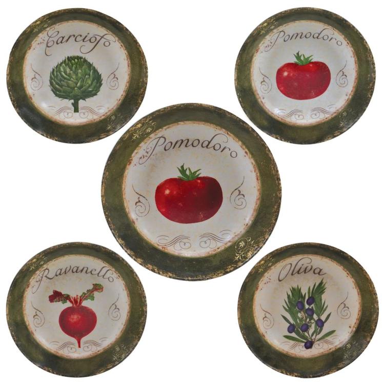 Набор в итальянском стиле – блюдо для пасты и 4 тарелки с разными рисунками Pomodoro Certified International - фото