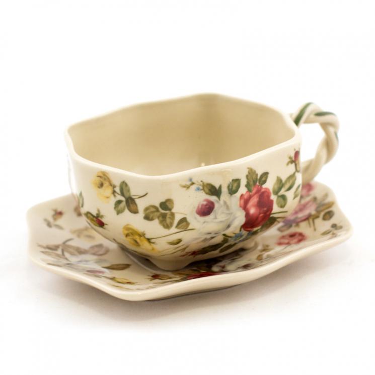 Чайная чашка с блюдцем с цветочным принтом в стиле Прованс Royal Family - фото