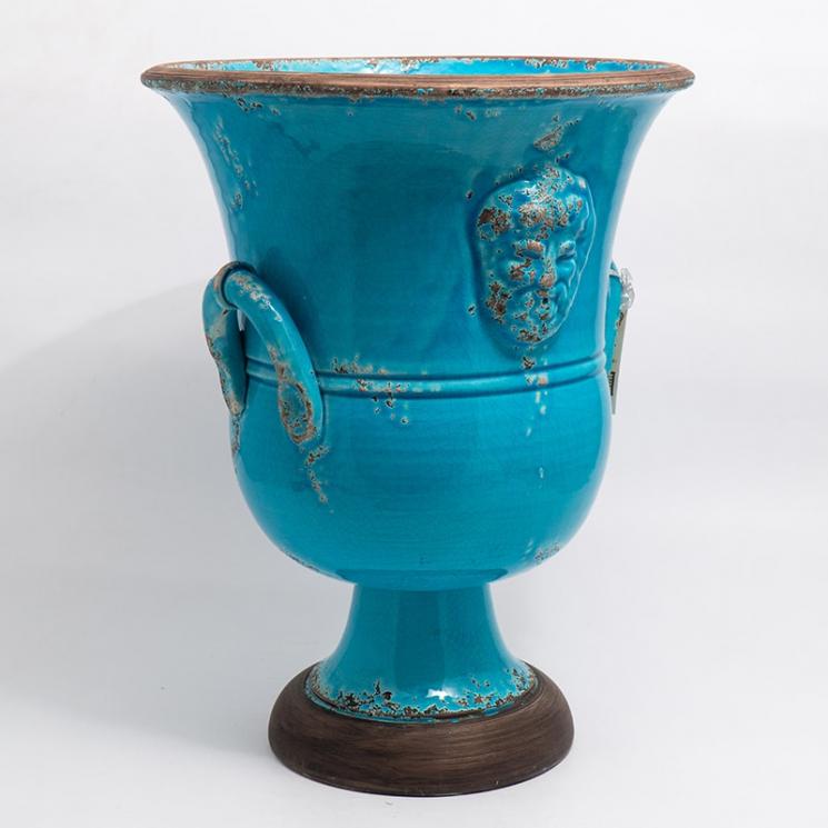 Напольная ваза синего цвета с ручками и объемной эмблемой "Помпеи" Bizzirri - фото