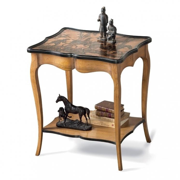 Журнальный столик из массива благородного дерева с рисунком на столешнице AM Classic - фото