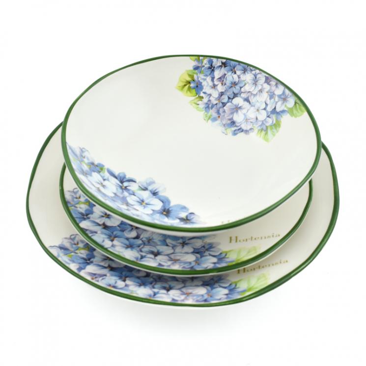 Комплект из трех тарелок для персональной сервировки "Голубая Гортензия" Villa Grazia - фото