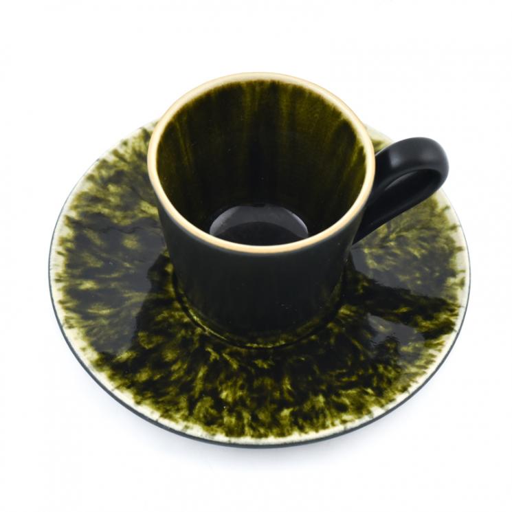 Кофейная чашка с блюдцем из керамики черного и темно-зеленого цвета Riviera Costa Nova - фото