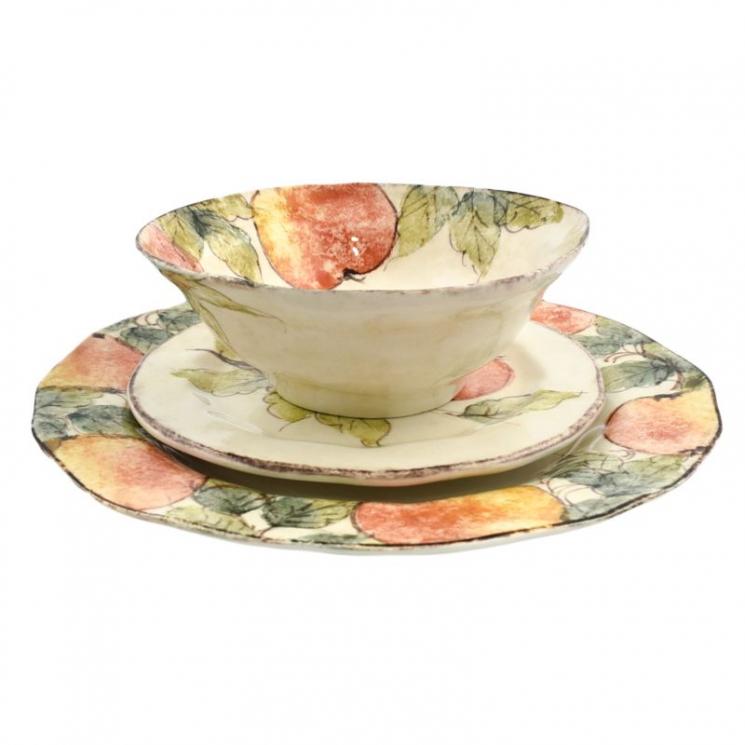 Комплект керамических тарелок с уникальной ручной росписью «Персики» Bizzirri - фото