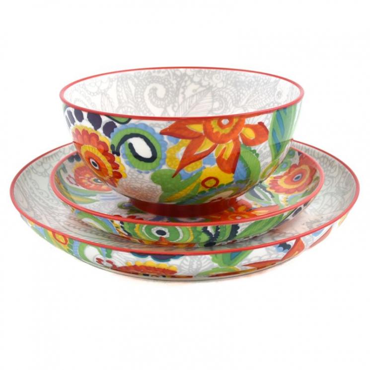 Комплект тарелок из расписного фарфора с красными цветами «Цыганка» Livellara - фото