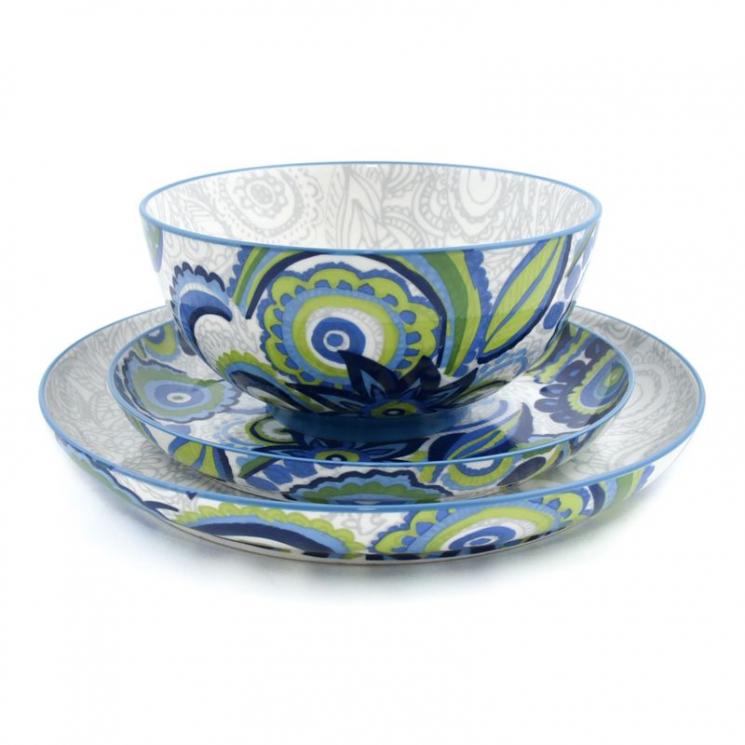 Комплект тарелок из фарфора с рисунком в сине-зеленой гамме «Цыганка» Livellara - фото