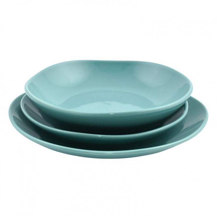 Комплект тарелок из стильной керамики Ritmo нежно-бирюзового оттенка Comtesse Milano - фото