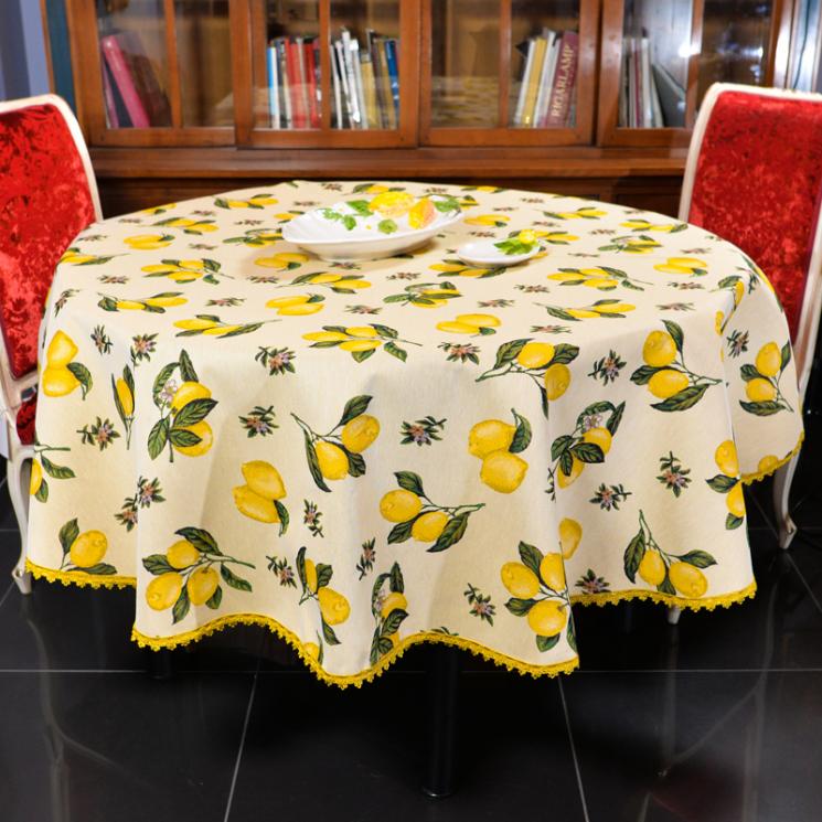 Круглая гобеленовая скатерть с ярким растительным узором "Лимоны" Emilia Arredamento - фото