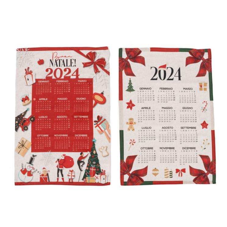 Набор из 2-х кухонных хлопковых полотенец Calendario 2024 с принтом календаря на итальянском языке Centrotex - фото