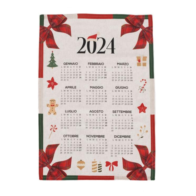 Кухонное хлопковое полотенце Calendario 2024 с принтом календаря на итальянском языке Centrotex - фото