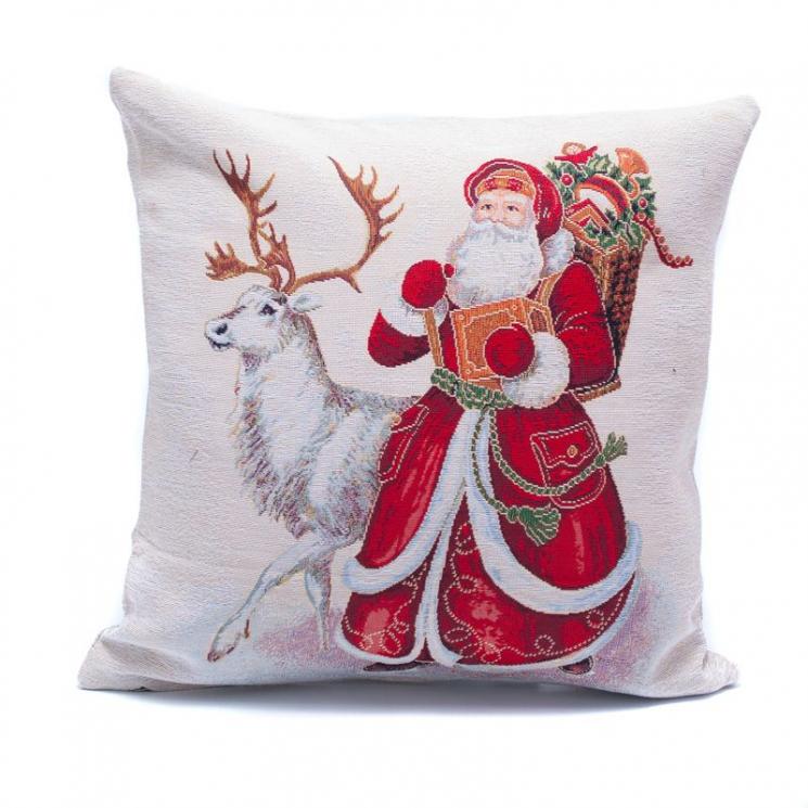 Декоративная наволочка "Дед Мороз и белый олень" Villa Grazia - фото