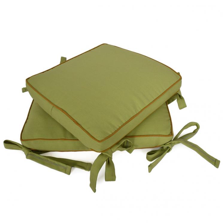 Набор из 2-х зеленых подушек для стульев с горчичным кантом New London Villa Grazia - фото