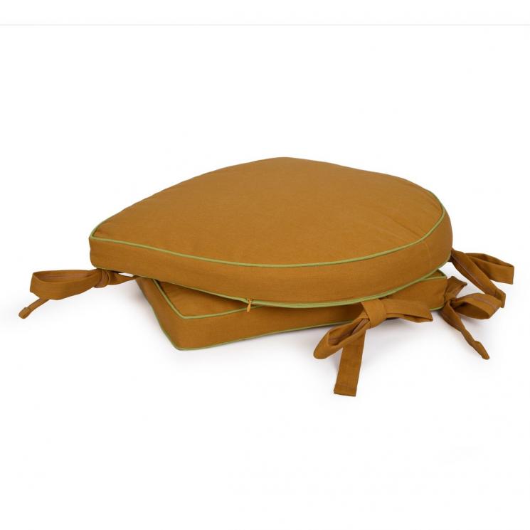 Набор из 2-х горчичных подушек для стульев с зеленым кантом New Nicole Villa Grazia - фото