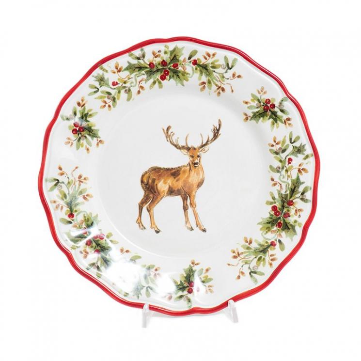 Керамическая обеденная тарелка с праздничным рисунком "Новогодний олень" Villa Grazia - фото