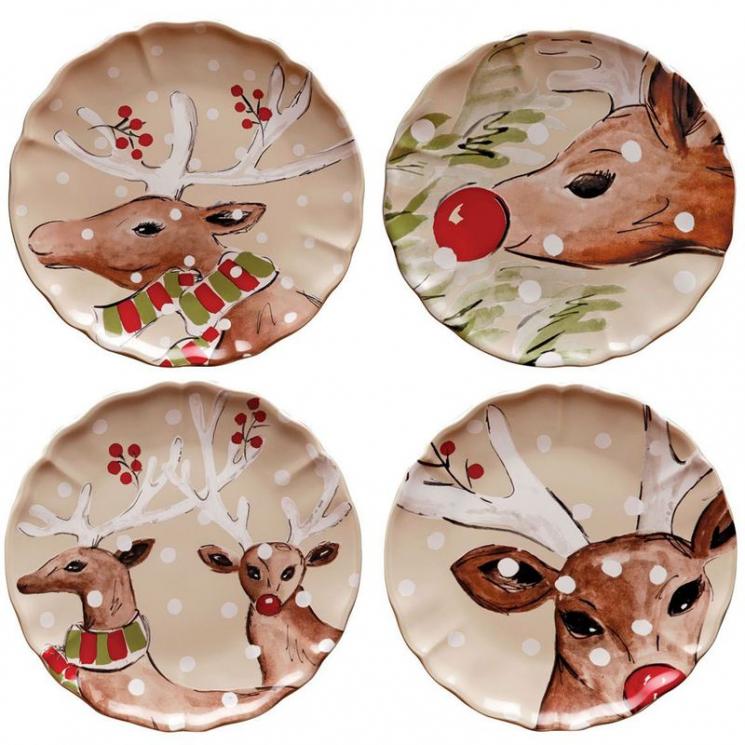 Комплект из 4 керамических обеденных тарелок бежевого цвета Deer Friends Casafina - фото