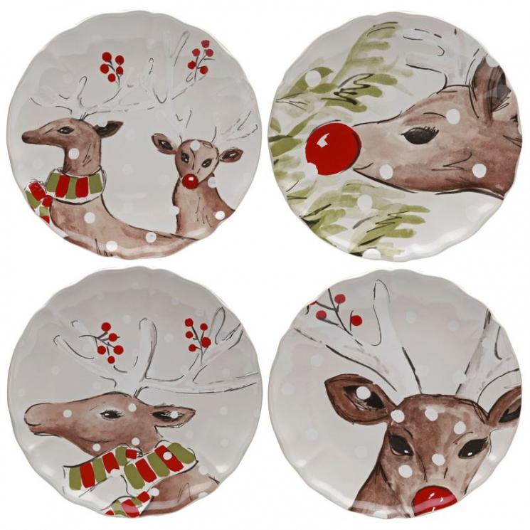Комплект из 4 керамических обеденных тарелок белого цвета Deer Friends Casafina - фото