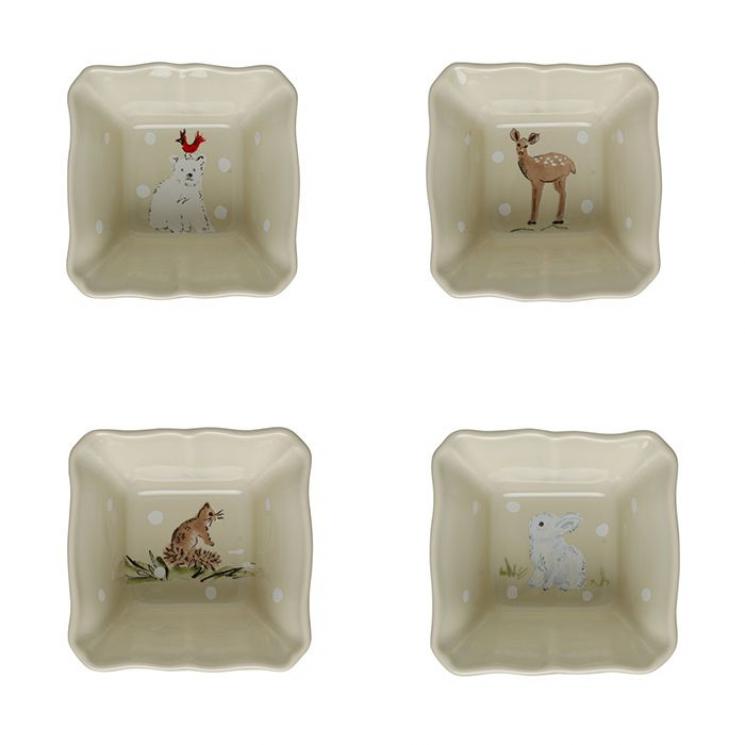 Набор квадратных порционных горшочков из огнеупорной керамики бежевого цвета Deer Friends Casafina - фото