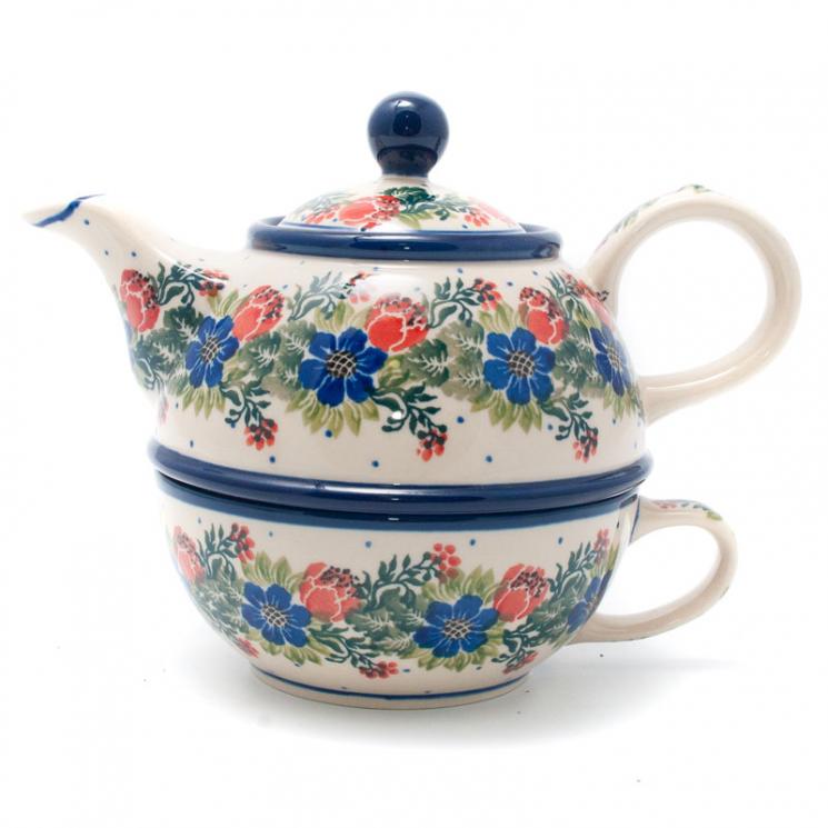 Заварник для чая с чашкой из керамики "Лесной веночек" Керамика Артистична - фото