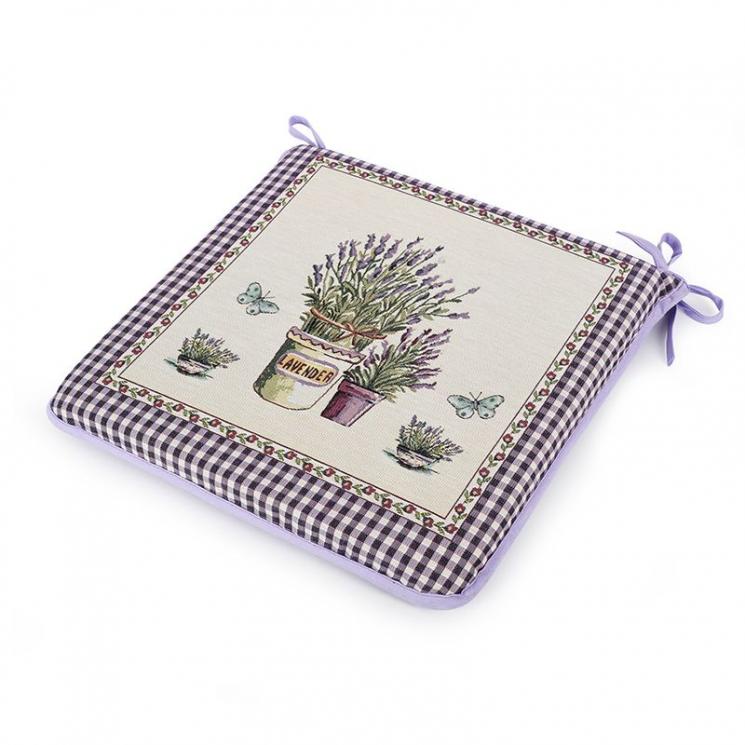Гобеленовая подушка для стула с цветочным рисунком "Лаванда и бабочки" Villa Grazia Premium - фото