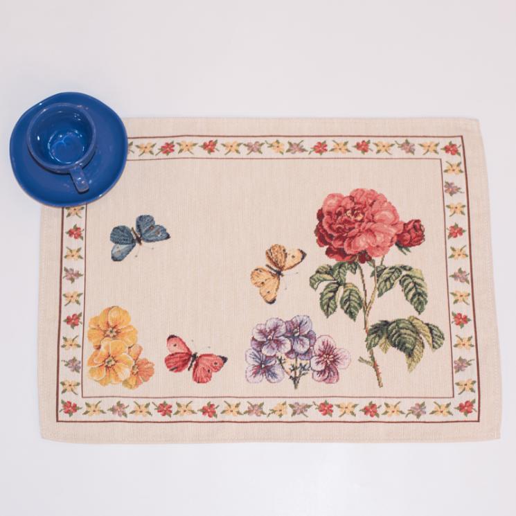Гобеленовая салфетка с яркими мотивами и цветочной окантовкой "Ирис" Villa Grazia - фото